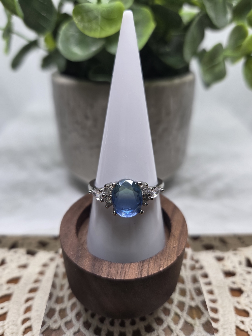 BP Blue Spinel Oval Gemstone Ring with Side Accents